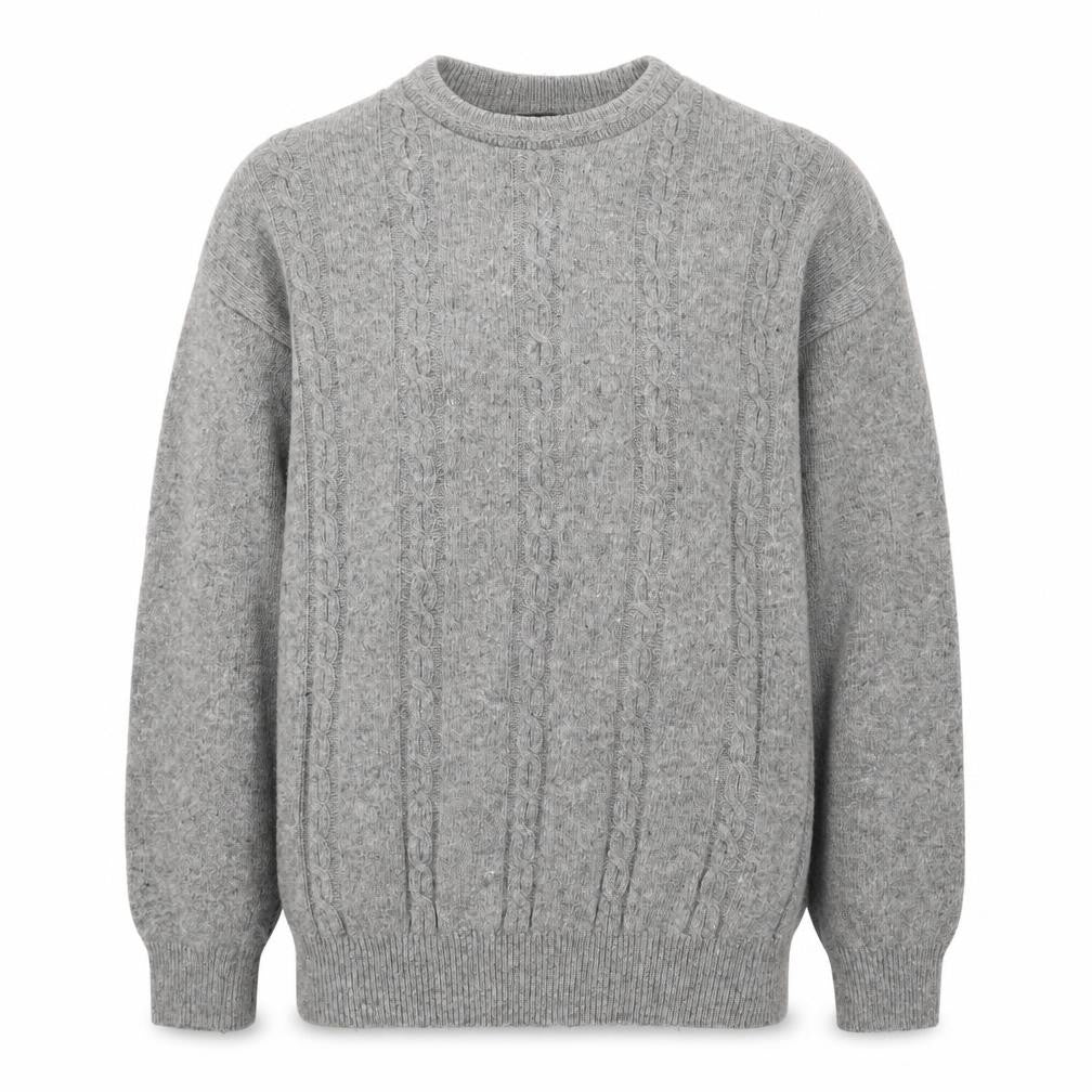 Vinsor Men's Grey Wool Cable Knit Crew Neck Jumper Size M
