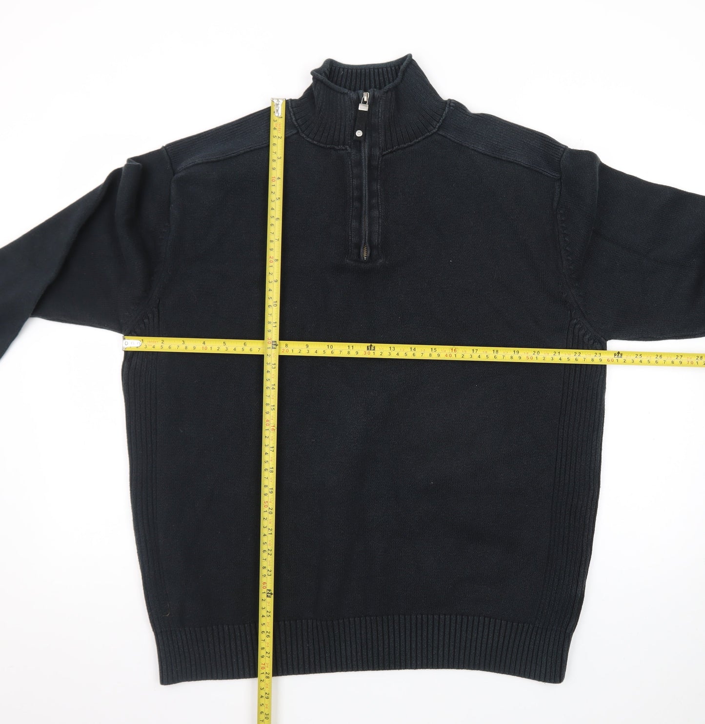 Next Men's Black XL 1/2 Zip High Neck Cotton Jumper