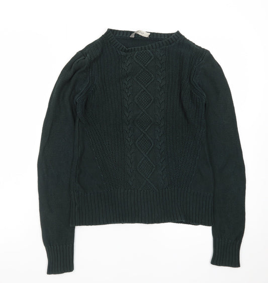 Oasis Women's Green Cable-Knit Cotton Pullover Jumper XS