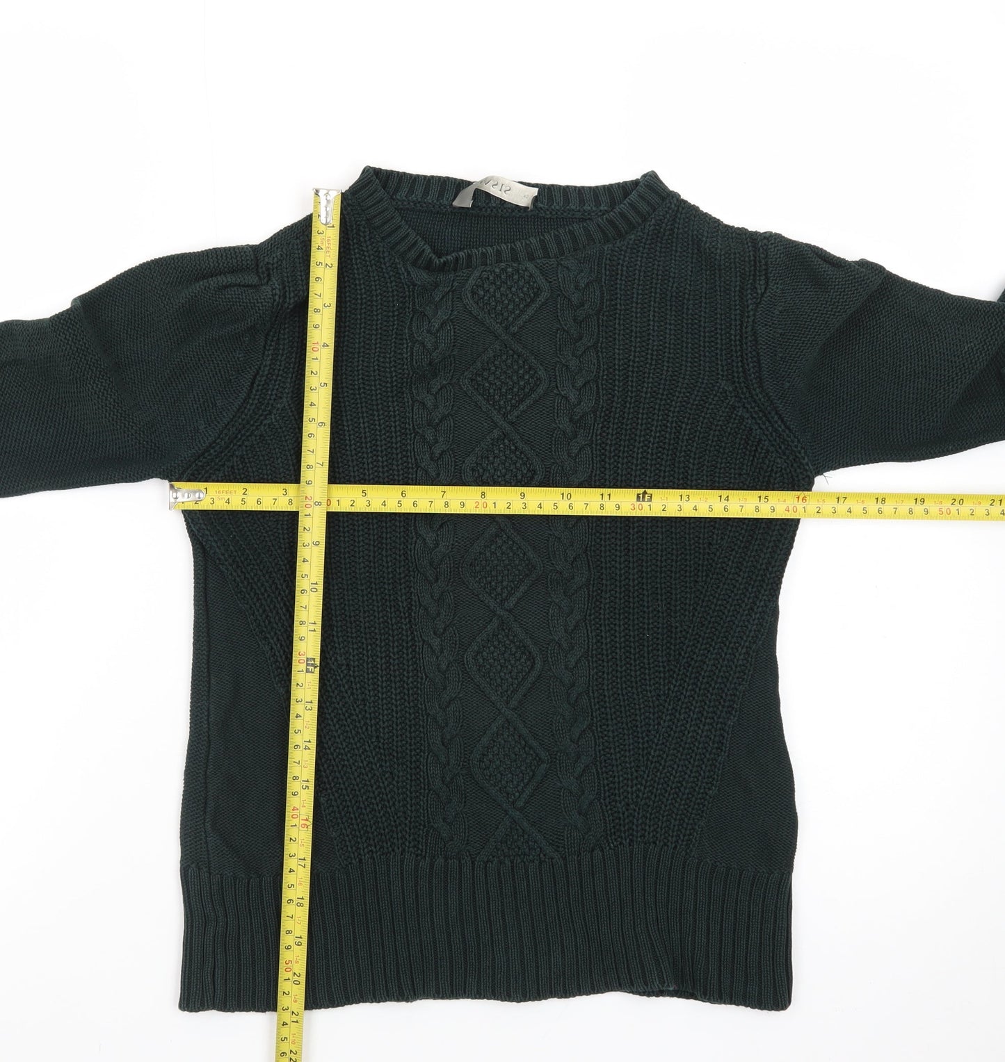 Oasis Women's Green Cable-Knit Cotton Pullover Jumper XS