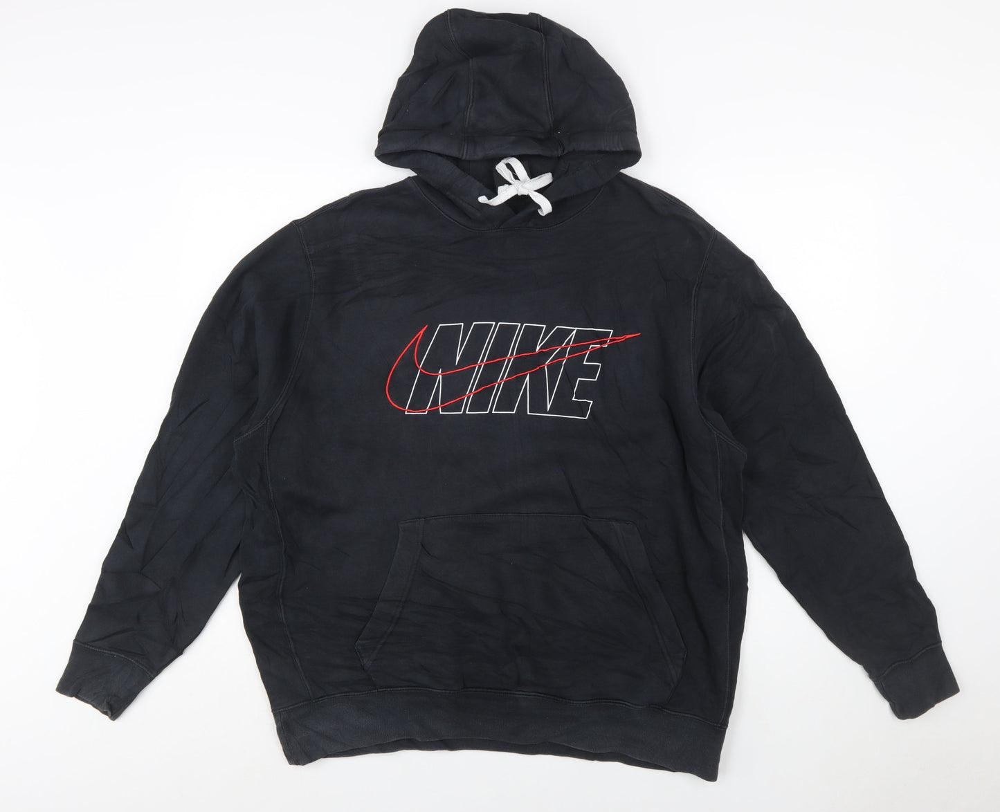 Nike Men’s Black XL Pullover Hoodie with Logo Fleece Sweatshirt