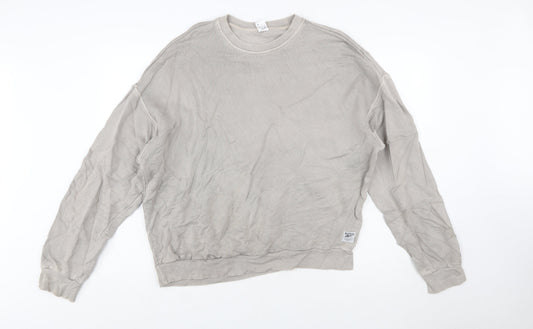Reebok Womens Beige Crew Neck Pullover Sweatshirt Size M Cotton