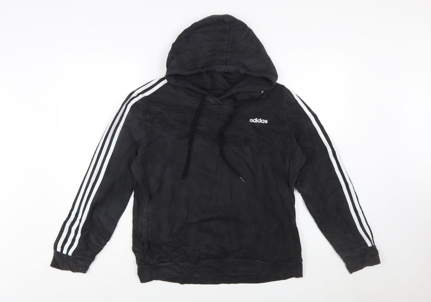 Adidas Women Black L Pullover Hoodie 3-Stripes Cotton Blend