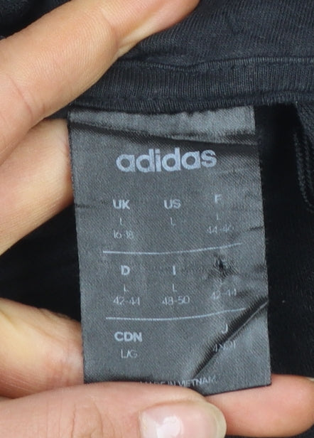 Adidas Women Black L Pullover Hoodie 3-Stripes Cotton Blend