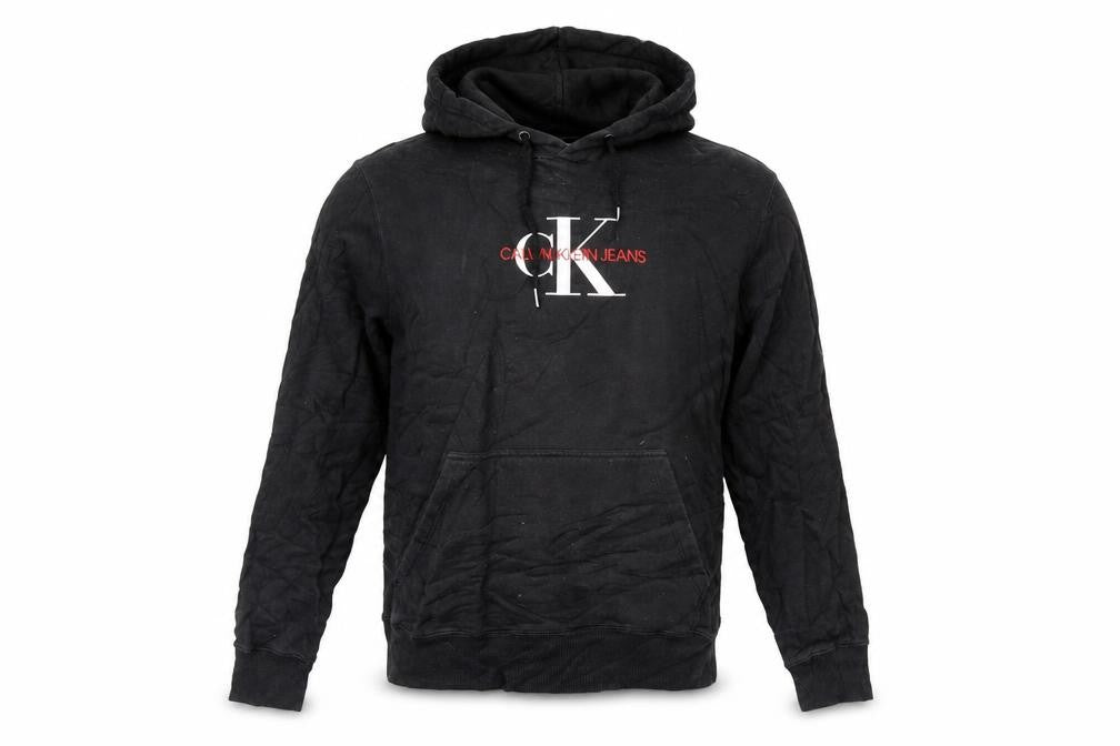 Calvin Klein Jeans Mens Black Pullover Hoodie L Logo Fleece