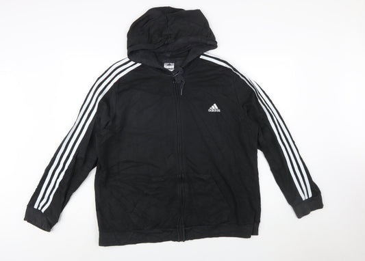 Adidas Men's Black 2XL Full Zip Hoodie with Logo Stripes