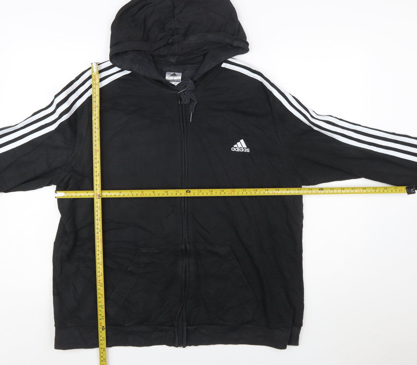 Adidas Men's Black 2XL Full Zip Hoodie with Logo Stripes