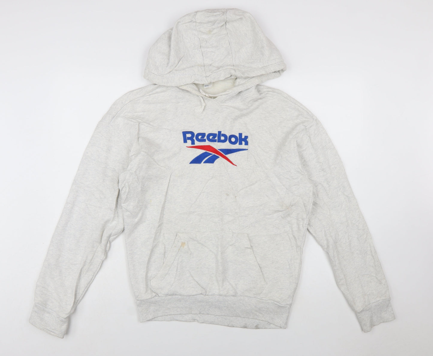 Reebok Mens Grey XS Pullover Hoodie Classic Logo Cotton Sweatshirt