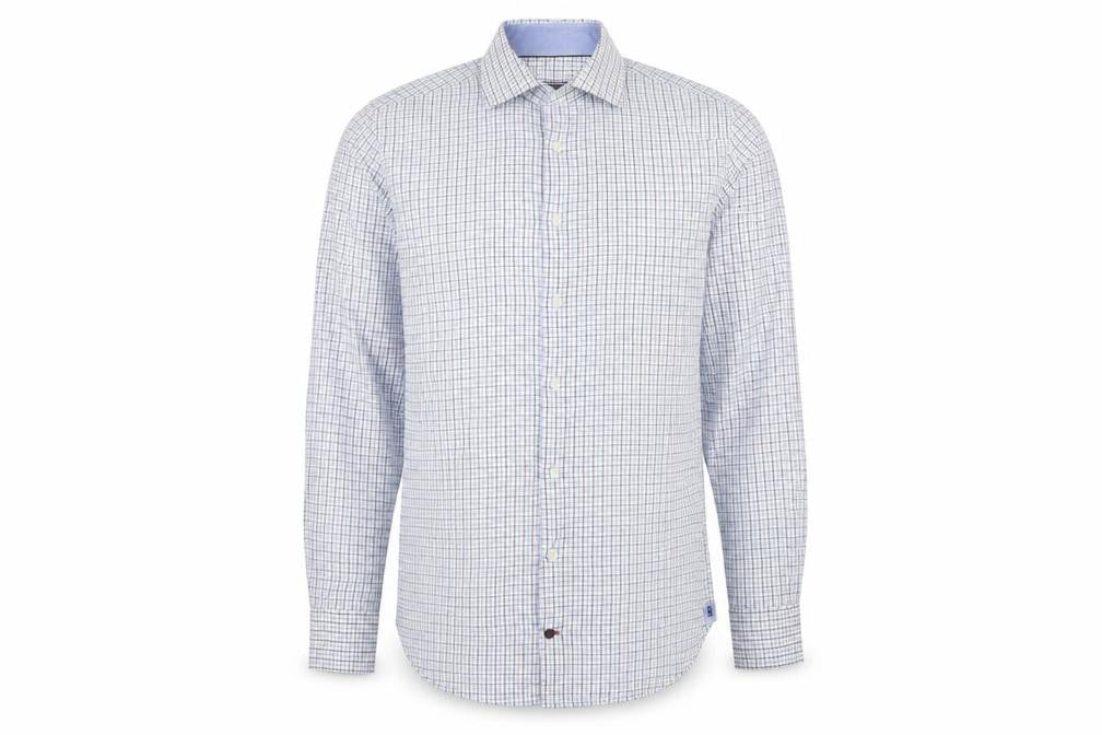 Tommy Hilfiger Men’s Blue Check Slim Fit Long Sleeve Cotton Shirt 15.75