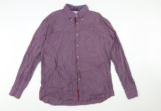 Paul & Shark Men’s Red Blue Striped Long Sleeve Cotton Button-Up Shirt Size L