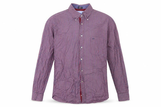 Paul & Shark Men’s Red Blue Striped Long Sleeve Cotton Button-Up Shirt Size L