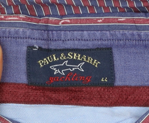 Paul & Shark Men’s Red Blue Striped Long Sleeve Cotton Button-Up Shirt Size L