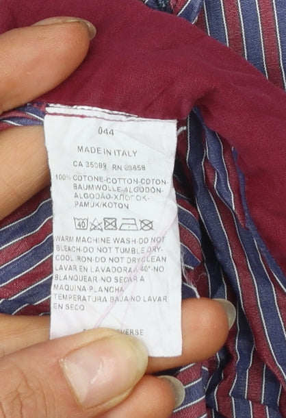 Paul & Shark Men’s Red Blue Striped Long Sleeve Cotton Button-Up Shirt Size L