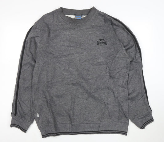 Lonsdale Men Grey Pullover Sweatshirt L Logo Sports Crew Neck