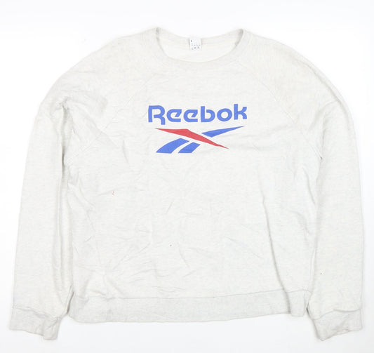 Reebok Mens White L Pullover Crew Neck Sweatshirt