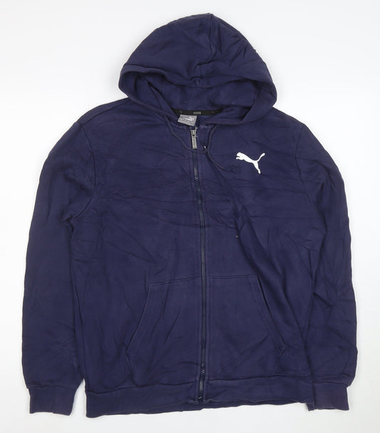 Puma Men Blue Full Zip Hoodie M Lightweight Cotton Blend