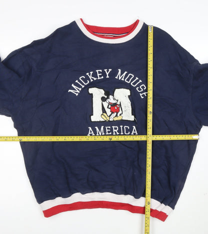 Back view of Disney Men's Blue Mickey Mouse America Sweatshirt S Crew Neck Pullover