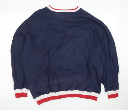 Close-up detail of Disney Men's Blue Mickey Mouse America Sweatshirt S Crew Neck Pullover