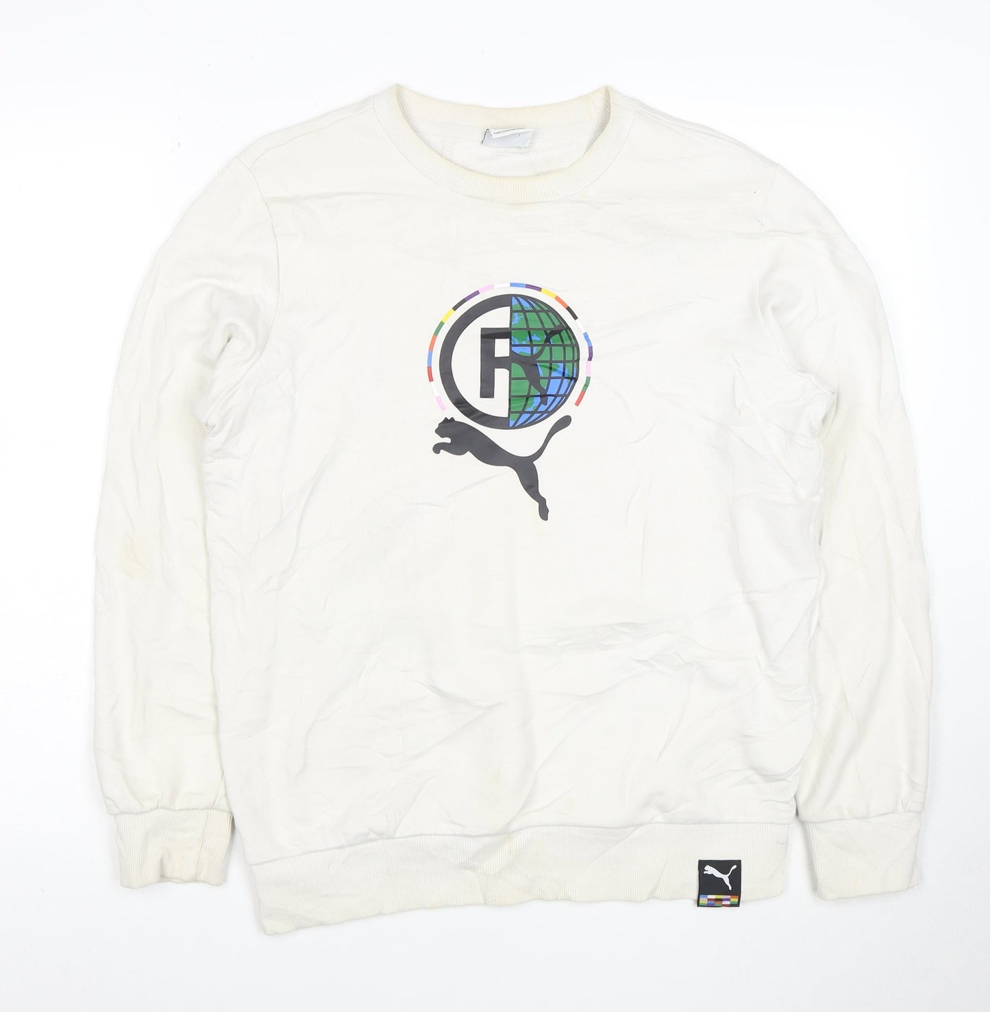 Puma Men's White Crew Neck Graphic Print Sweatshirt Size S