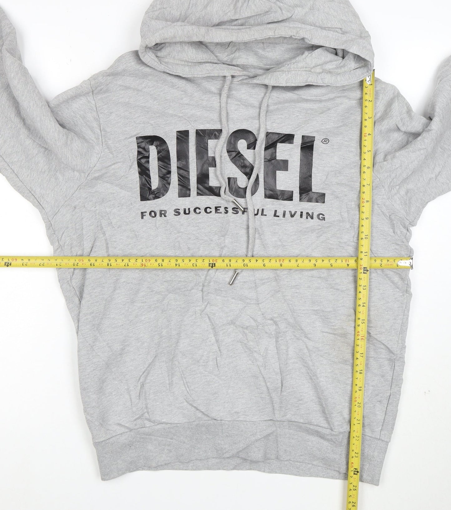 Diesel Men's Grey Logo Pullover Hoodie Size M Cotton Long Sleeve