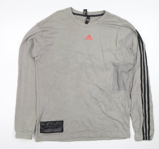 Adidas Men's Grey Graphic Long Sleeve Pullover Sweatshirt M