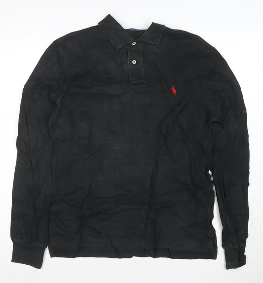Polo Ralph Lauren Men's Black Slim Fit Long Sleeve Cotton Polo Shirt M