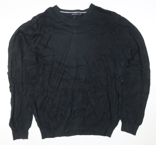 Nautica Men's Black Cotton V-Neck Jumper XXL Classic Knit