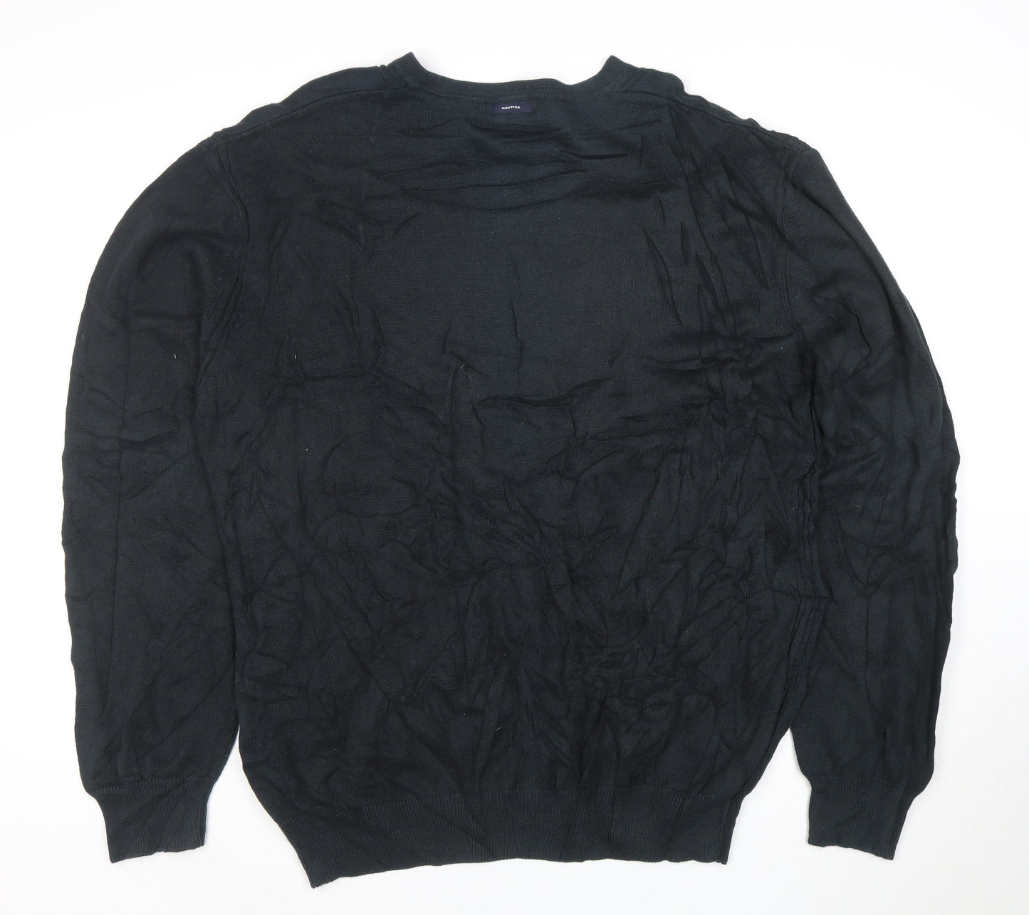 Nautica Men's Black Cotton V-Neck Jumper XXL Classic Knit