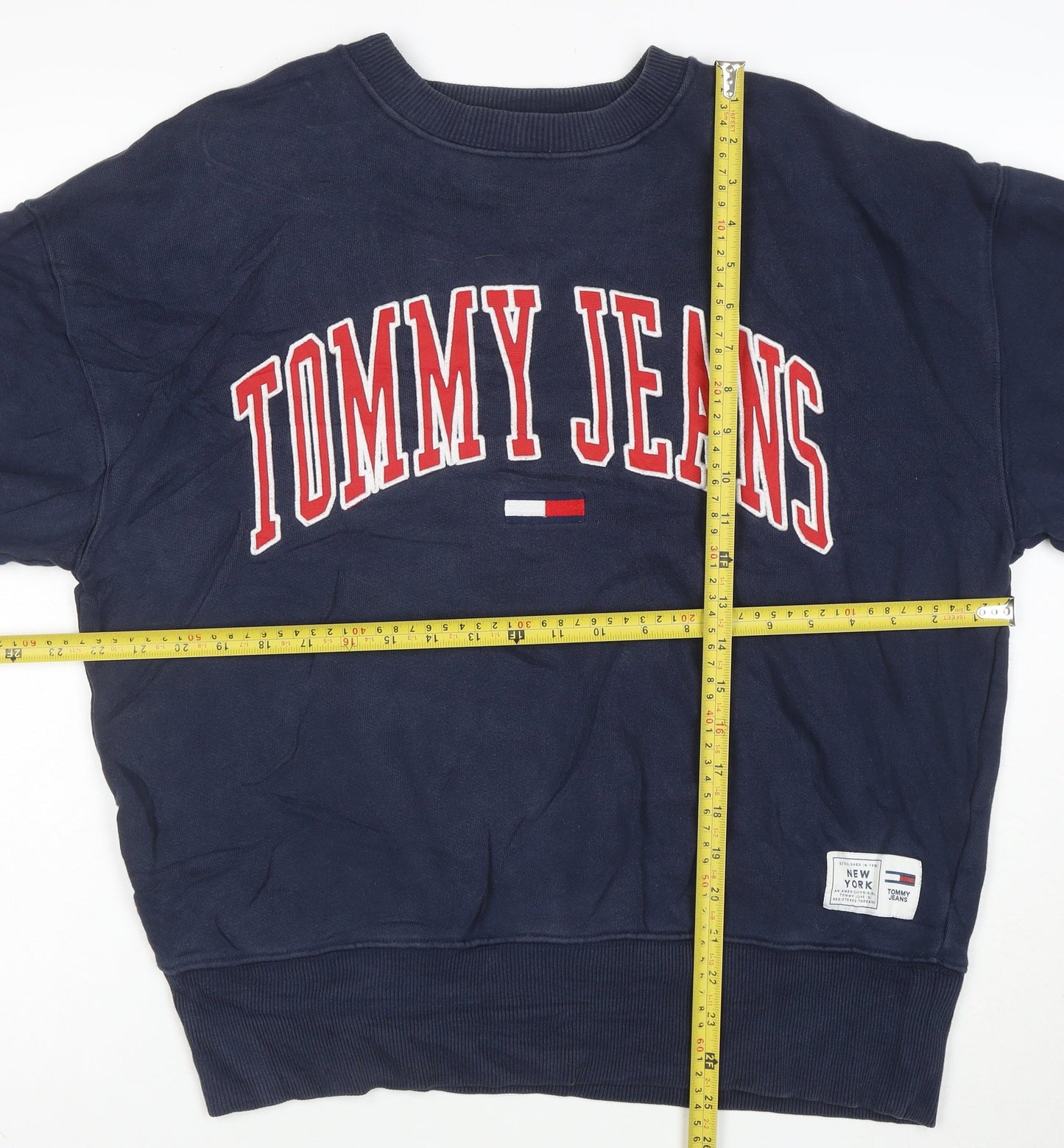 Tommy Jeans Women's Navy Pullover Sweatshirt Small Cotton Blend Logo Crewneck