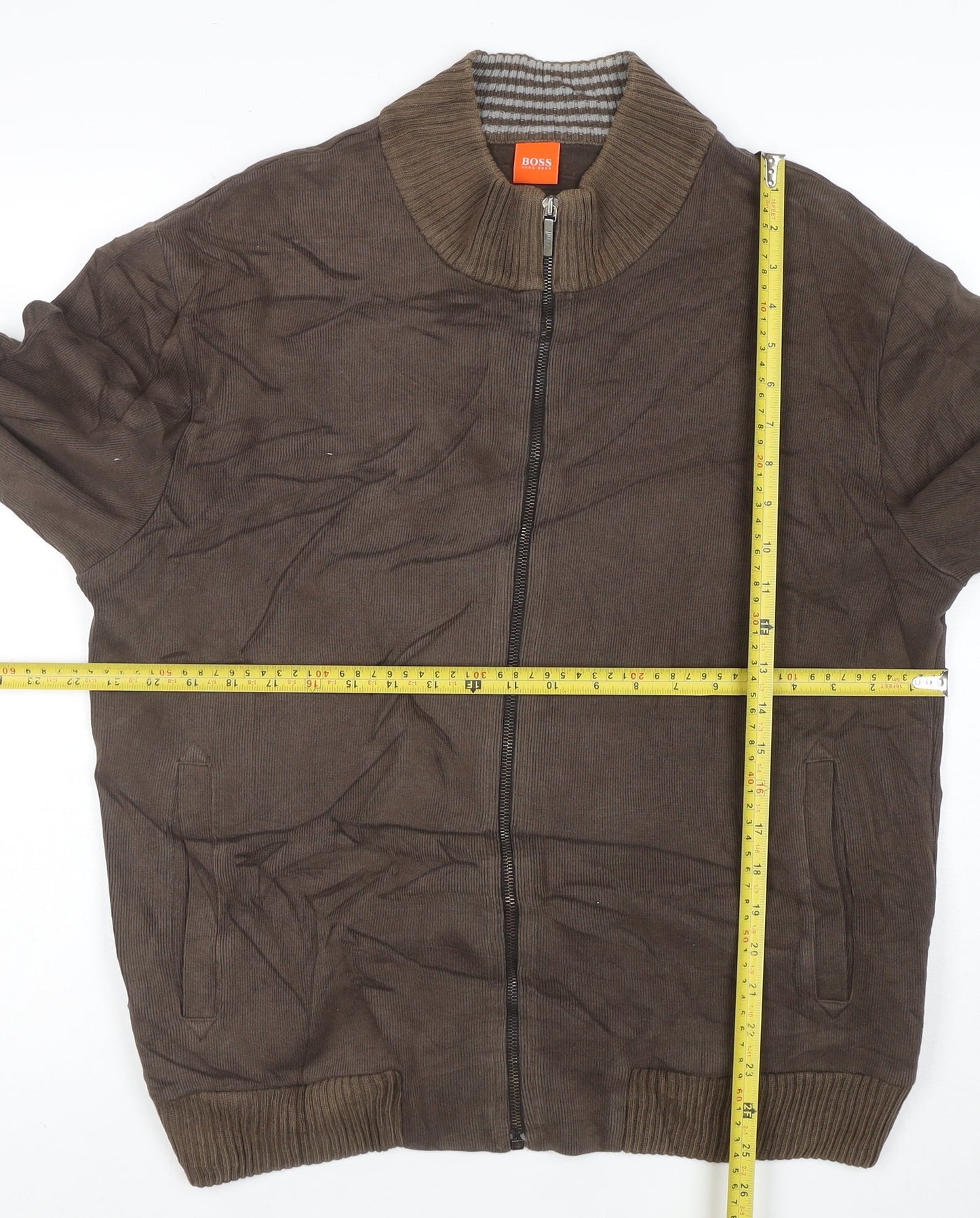 Hugo Boss Men's Brown Full Zip Knit Sweatshirt XL