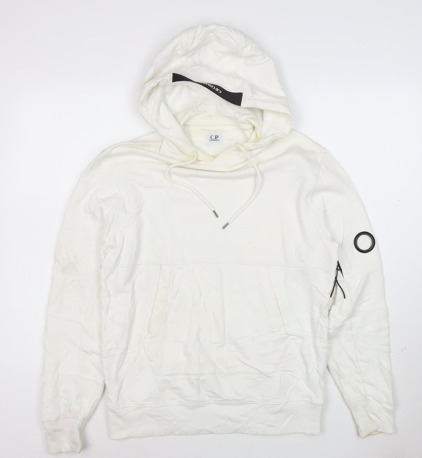 C.P. Company Men's White Pullover Hoodie M Logo Outdoor Style