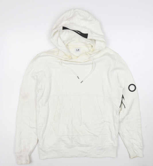 C.P. Company Men's White Pullover Hoodie M Logo Outdoor Style