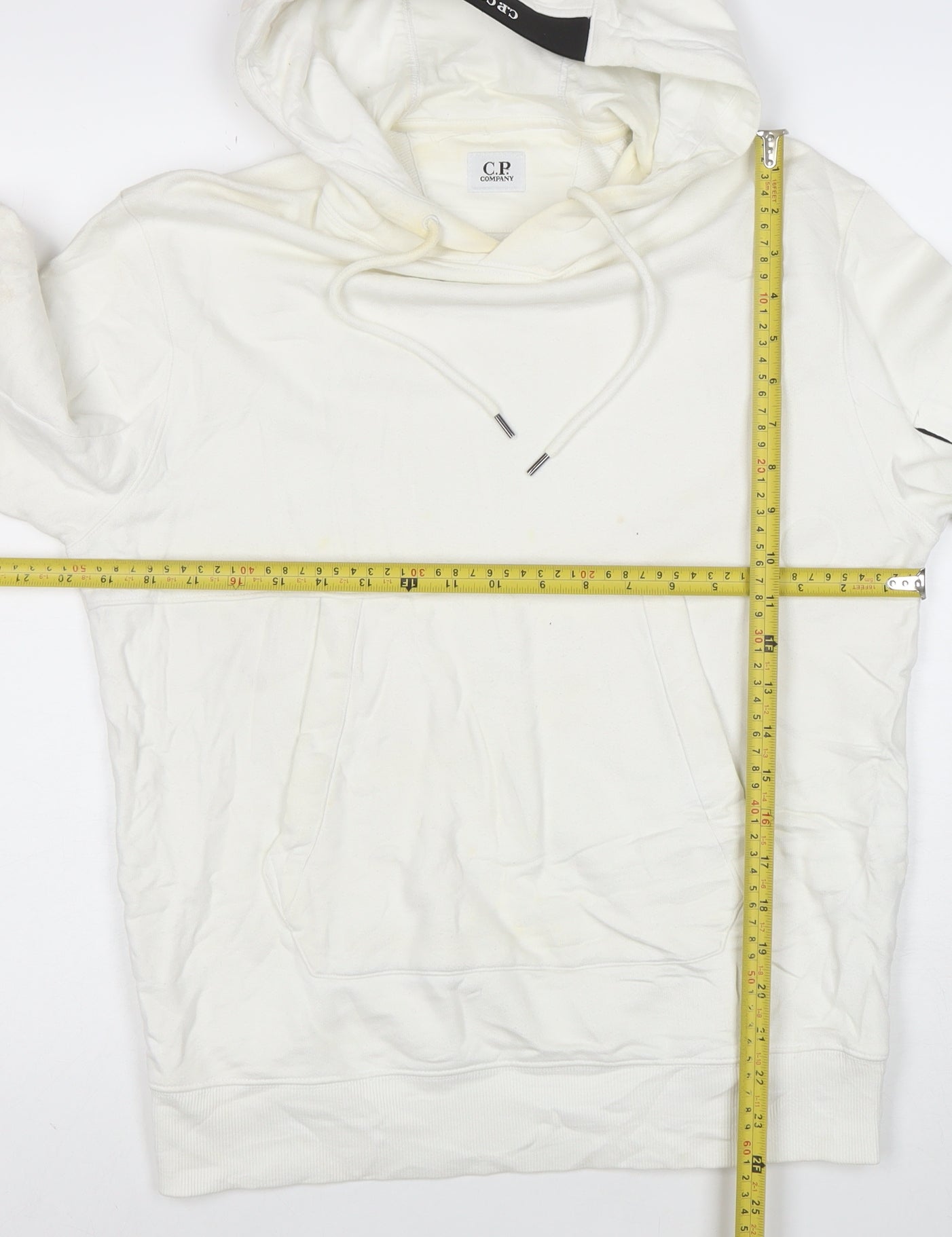 C.P. Company Men's White Pullover Hoodie M Logo Outdoor Style