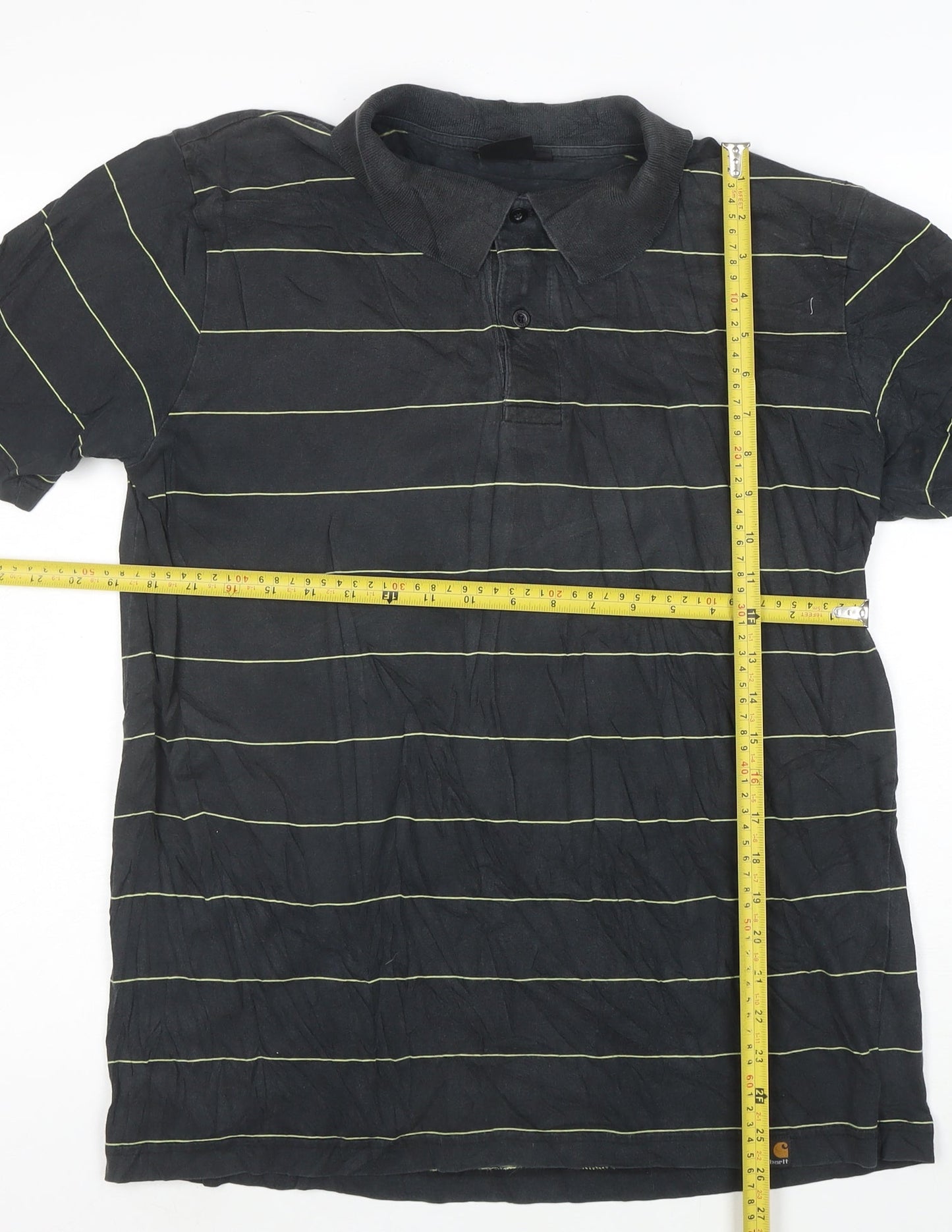 Carhartt Men's Black XL Striped Cotton Short Sleeve Polo Shirt