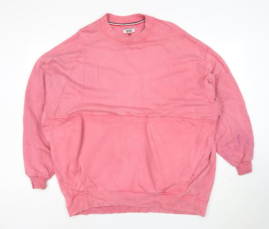 Tommy Jeans Women Pink L Pullover Sweatshirt Cotton Relaxed Fit