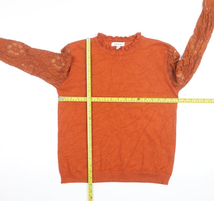 Back view of Wild Flower Women's Orange Lace Sleeve jumper, size M