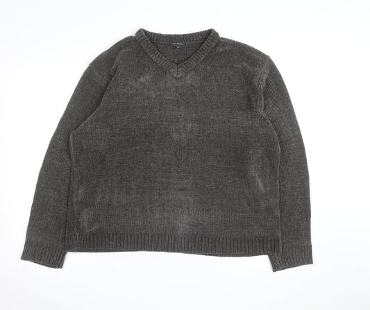 Todd Baxter Men's Grey 2XL V-Neck Chunky Knit Acrylic Jumper