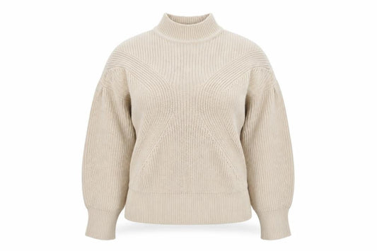 Front view of Miss Selfridge Women’s Beige High Neck Chunky Knit Jumper, size UK 16