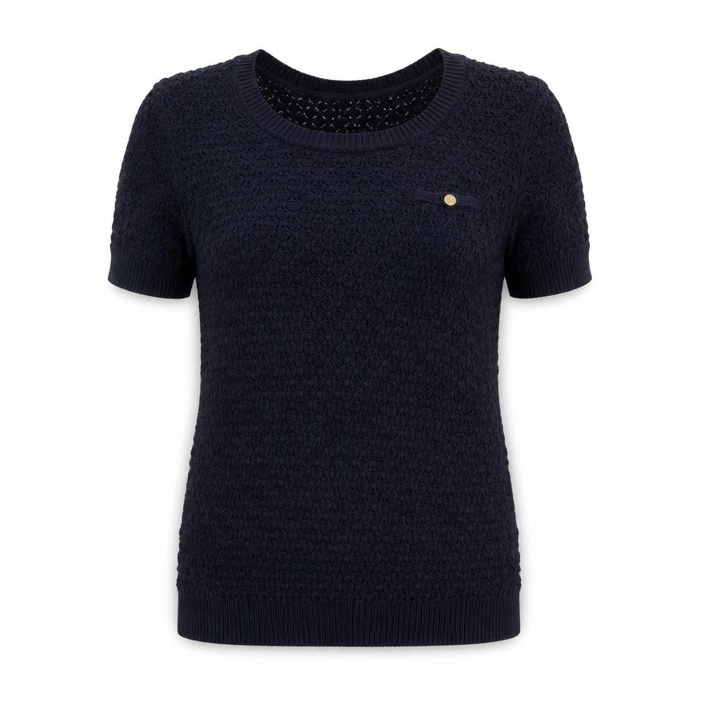 Tommy Hilfiger Women's Blue XS Open-Knit Short Sleeve Jumper