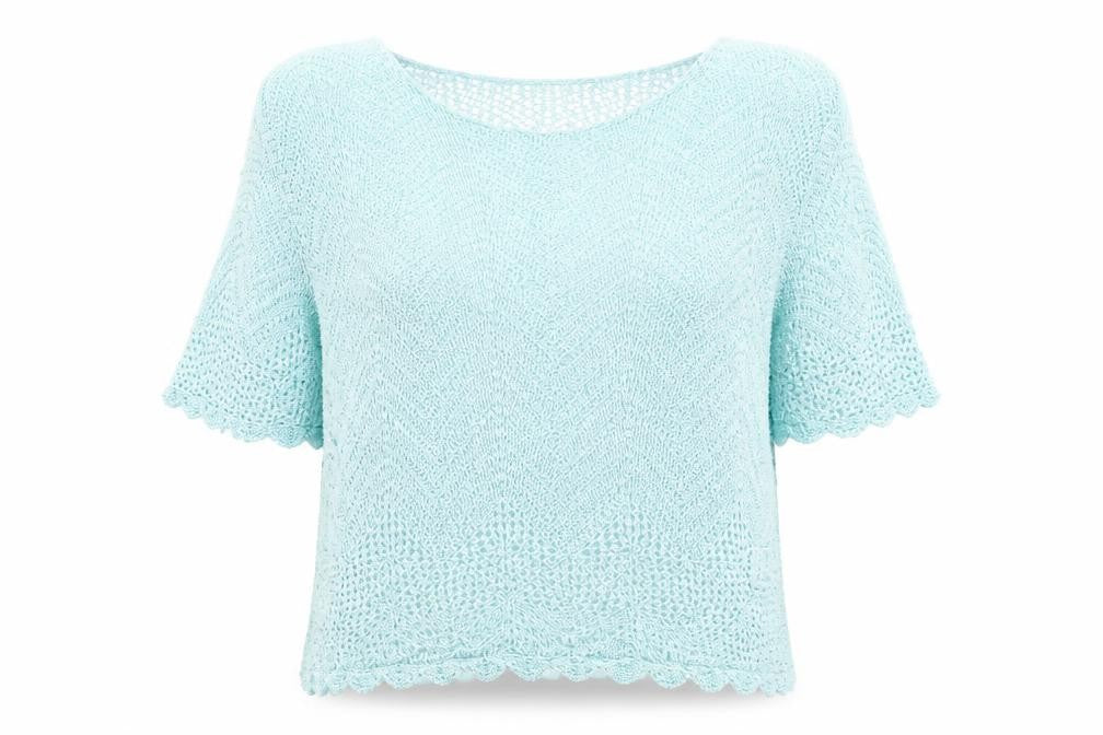 Jacques Vert Women's Blue Open-Knit Short Sleeve Pullover Jumper L