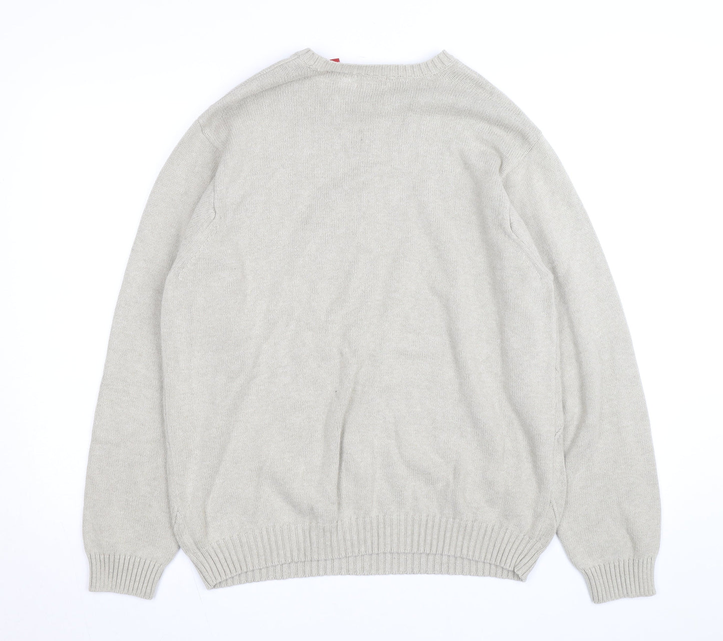 Izod Men's Beige Cotton Argyle Crew Neck Jumper Size L