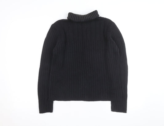 Next Girls Black Roll Neck Ribbed Jumper Large Cotton Blend Pullover