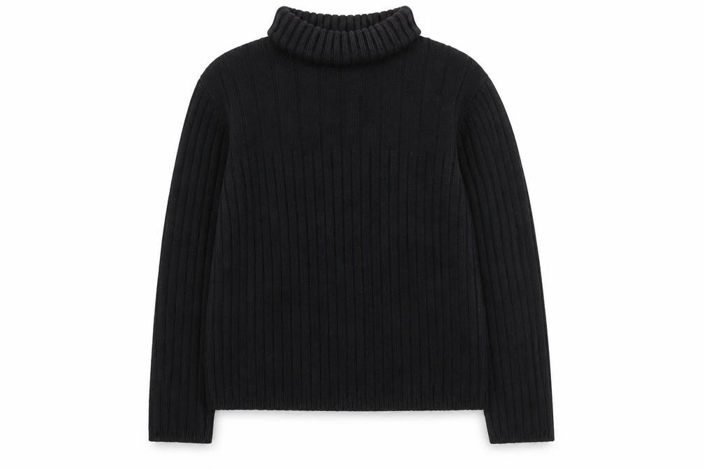 Next Girls Black Roll Neck Ribbed Jumper Large Cotton Blend Pullover