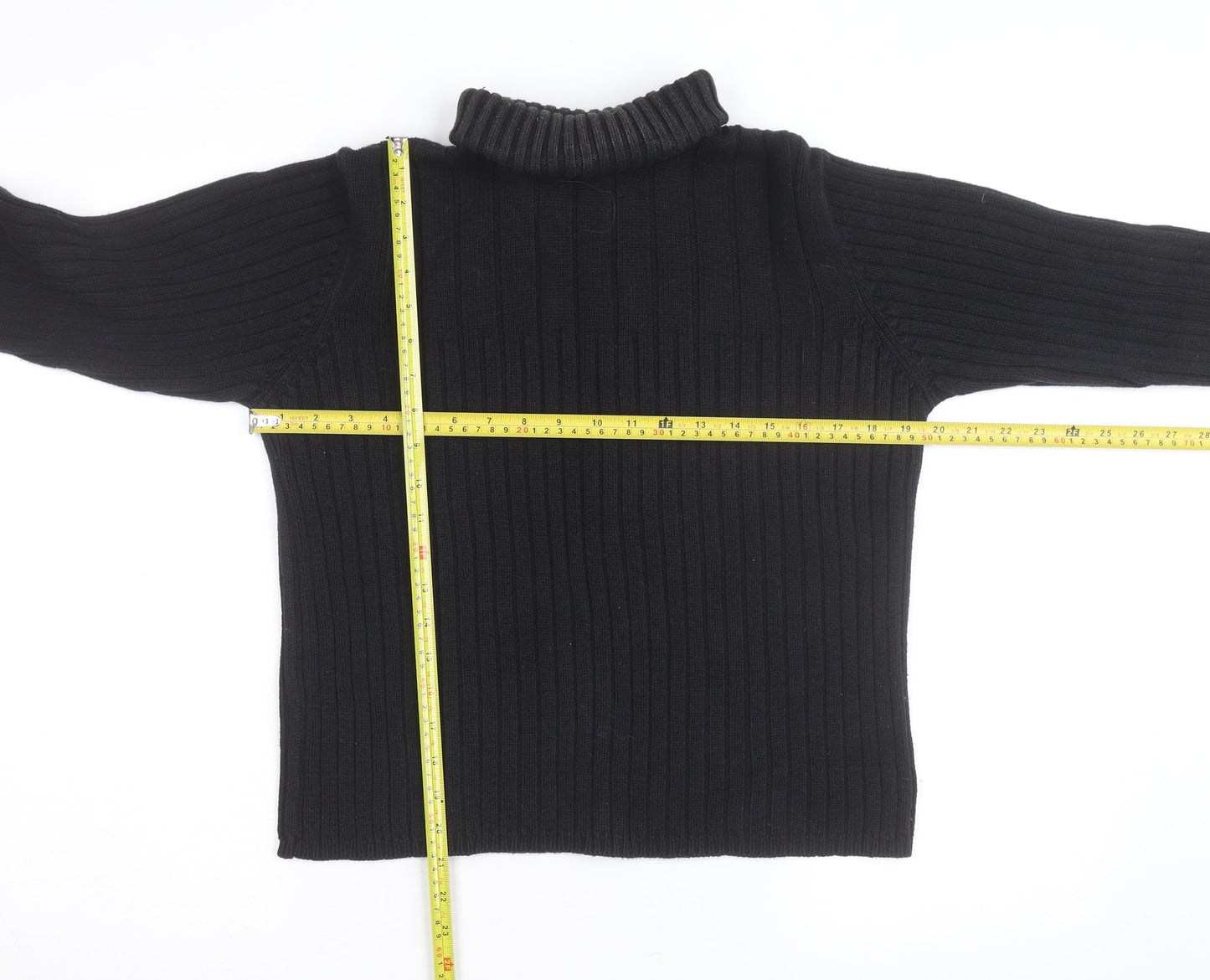 Next Girls Black Roll Neck Ribbed Jumper Large Cotton Blend Pullover