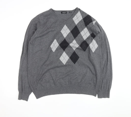 Van Heusen Men's Grey Argyle V-Neck Cotton Jumper XL