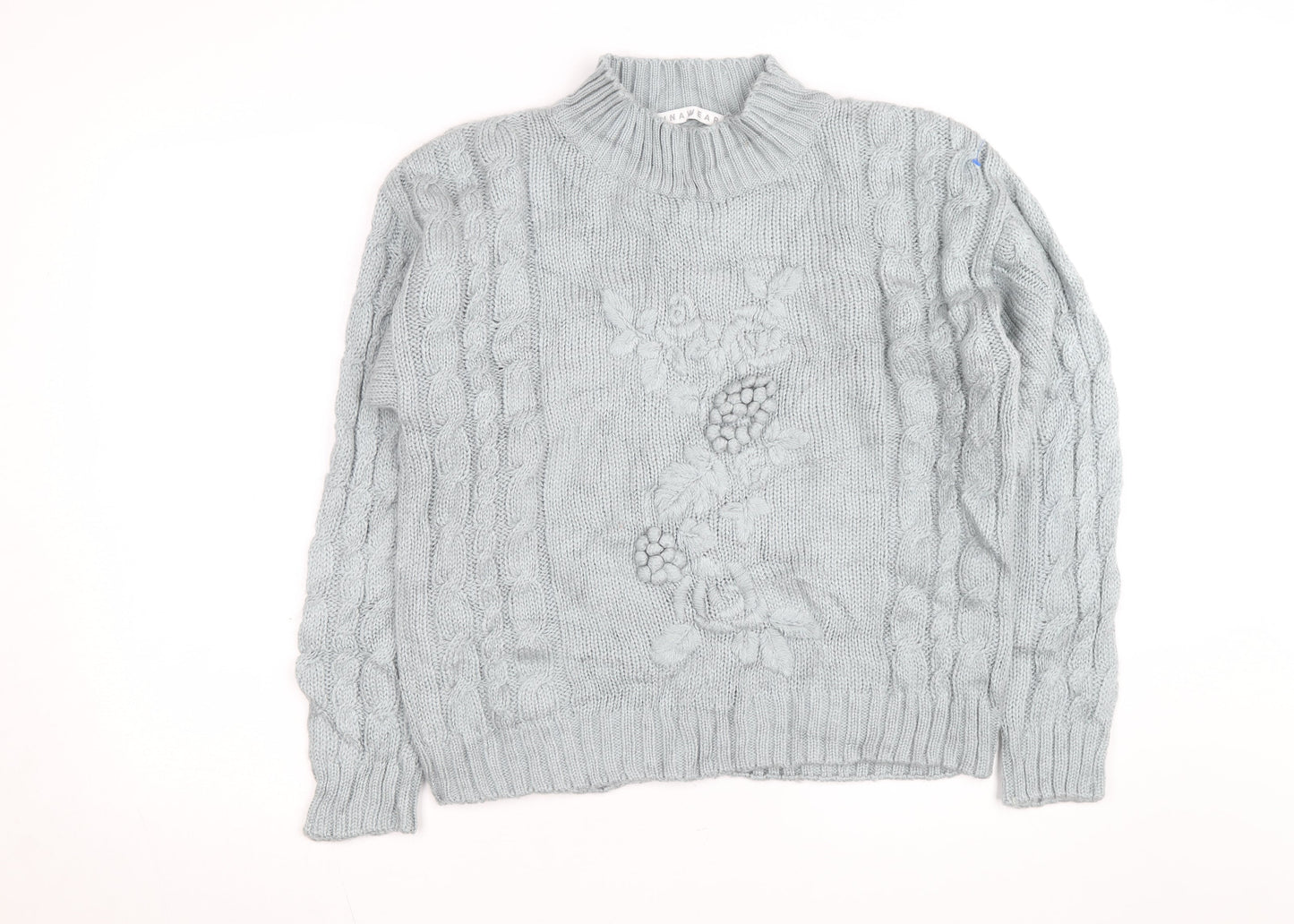 CHINAWEAR Men’s Grey Cable-Knit Acrylic Jumper M High Neck