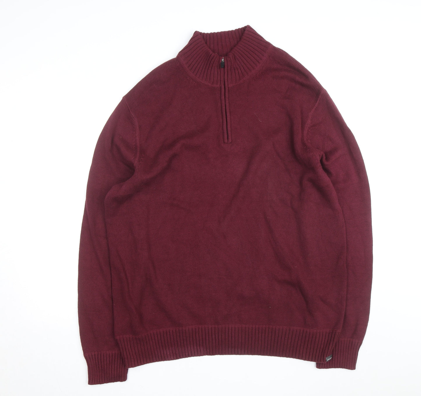 Eddie Bauer Mens XL Red 1/4 Zip Cotton Knit Jumper