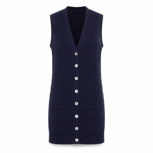 Ralph Lauren Women's Blue Cotton Knit Sleeveless Button Dress XS