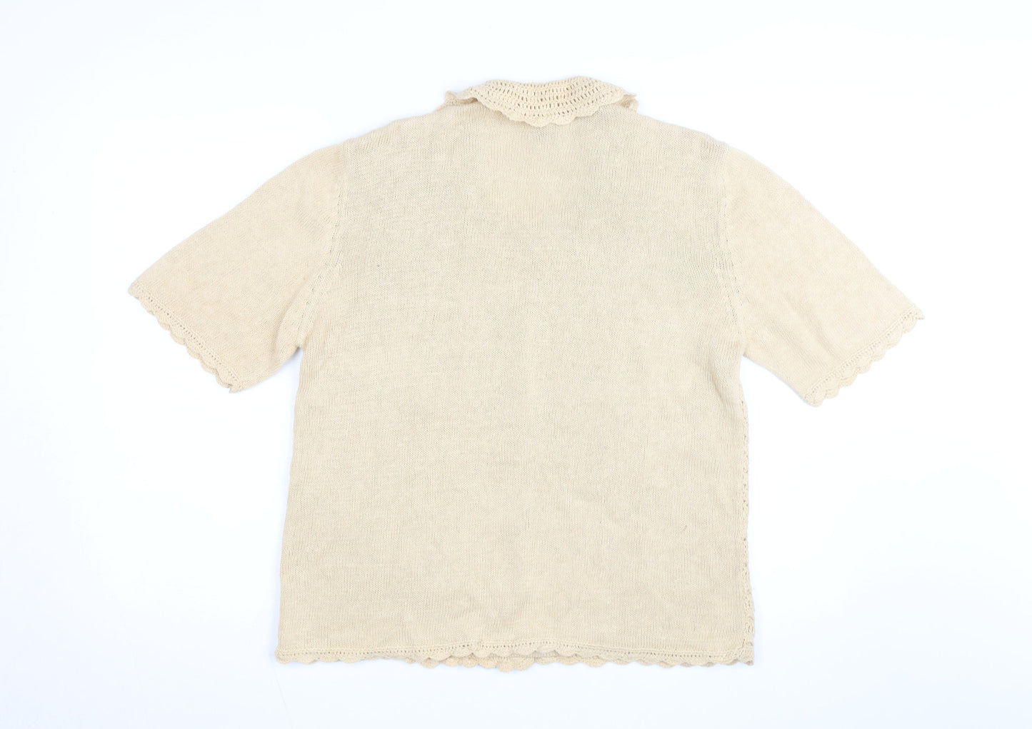 Teddi Women’s Beige Crochet Collared Short Sleeve Cardigan L