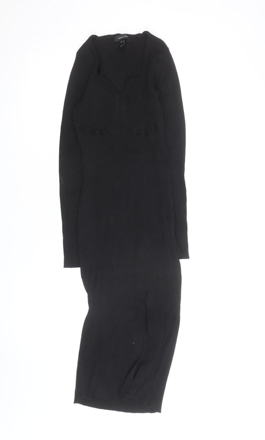 New Look Women’s Black Midi Bodycon Knit Dress Size 12